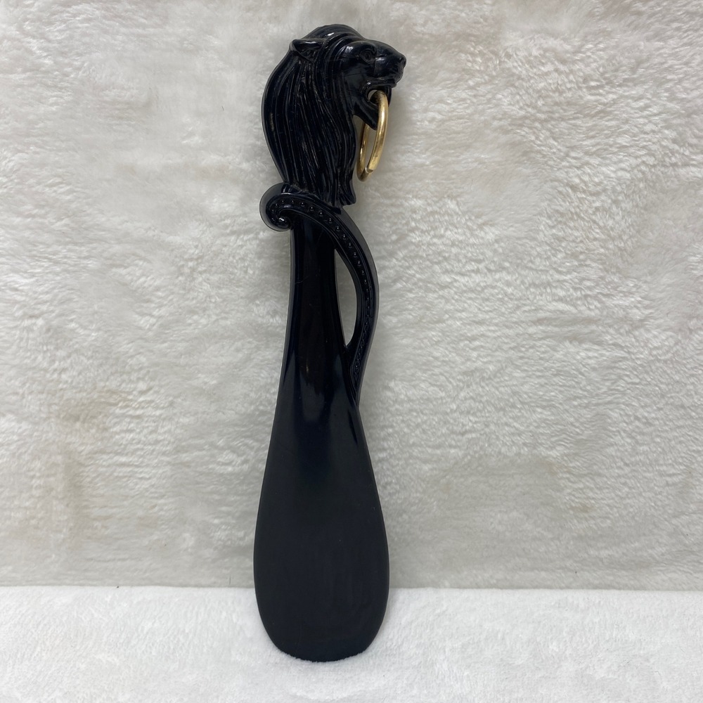 VTG Black Bakelite Lion's Head‎ Shoe Horn Brass Ring Decorative Handle Japan